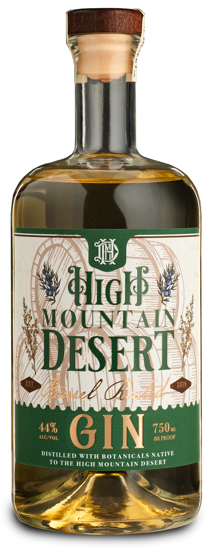 High Mountain Desert Barrel Rested: Barrel rested gin distilled with high mountain desert botanicals